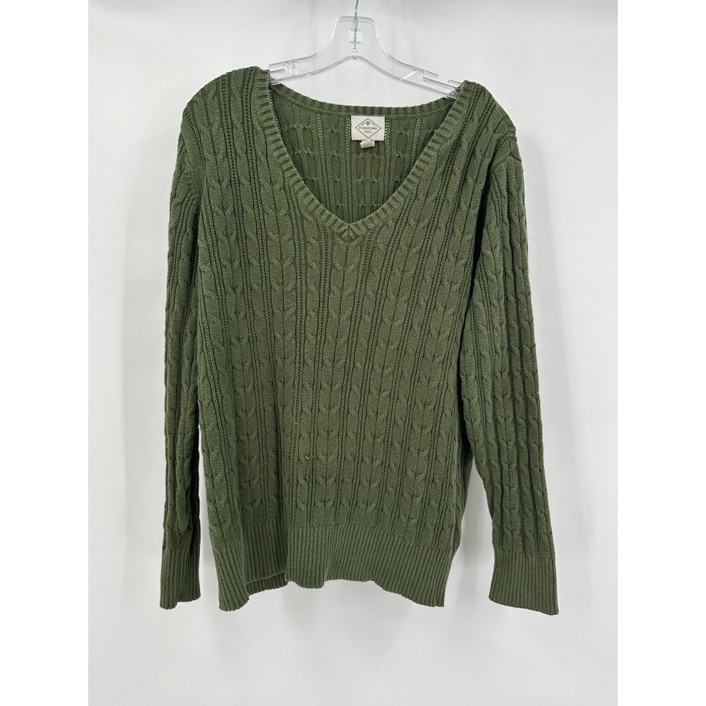 St Johns Bay Womens Preppy Cable Knit Sweater Size 1X Old Money Granola Academia
